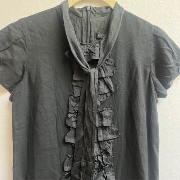 Robert Rodriguez cotton silk short sleeve ruffle black mini dress Sz 0 - Picture 4 of 7